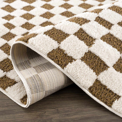 Lajos Brown Checkered Shag Rug