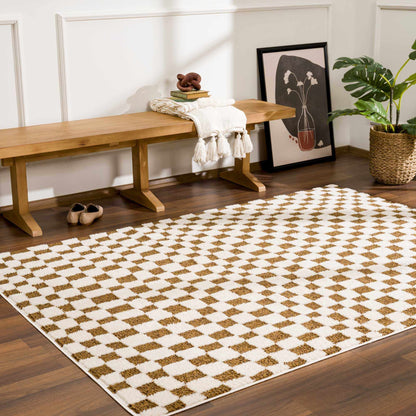 Lajos Brown Checkered Shag Rug