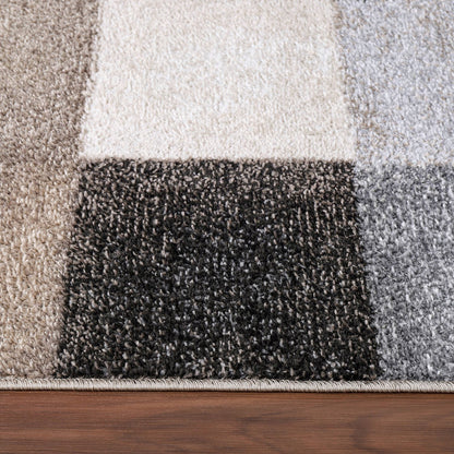 Modern Living Room Rug Fiesta Patchwork Look in Beige and Grey