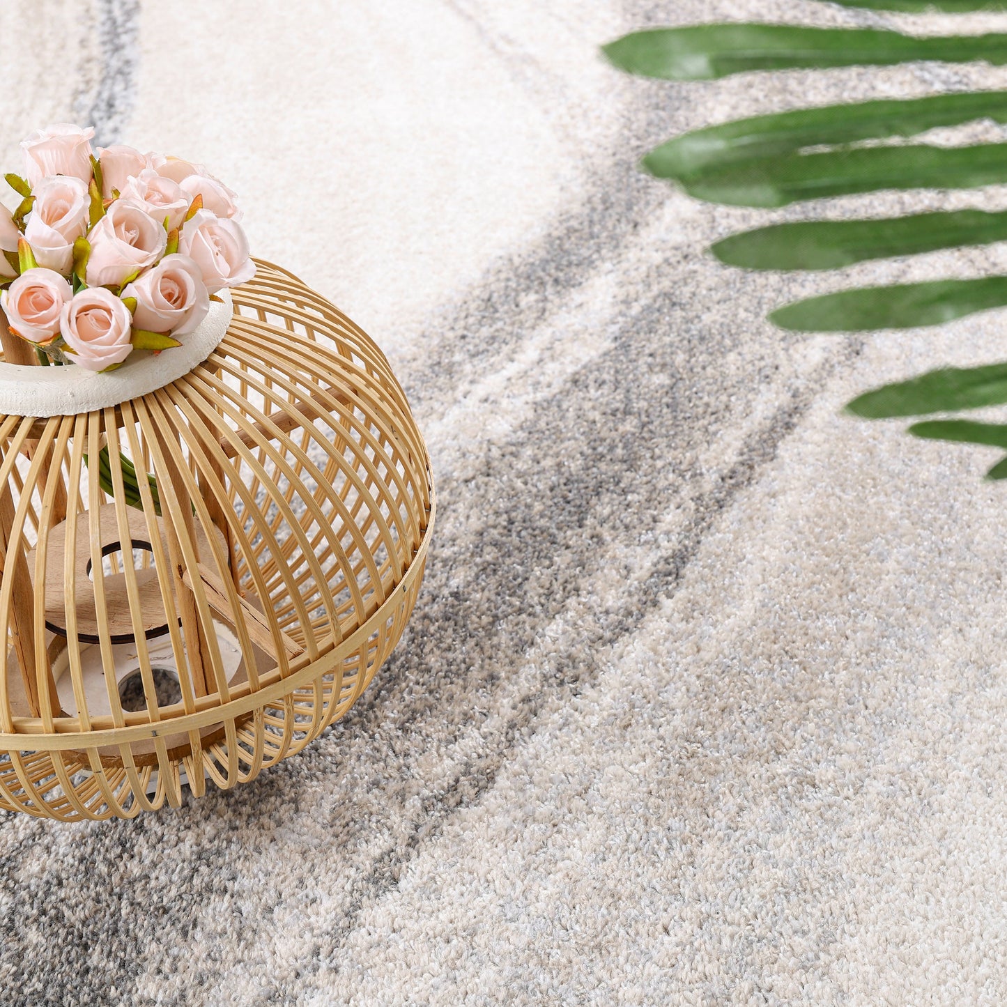 Modern Area Rug Fiesta with Artistic Waves in Beige Grey