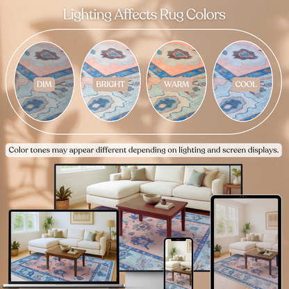 Menna Salmon Orange Blue Modern Oushak Rug