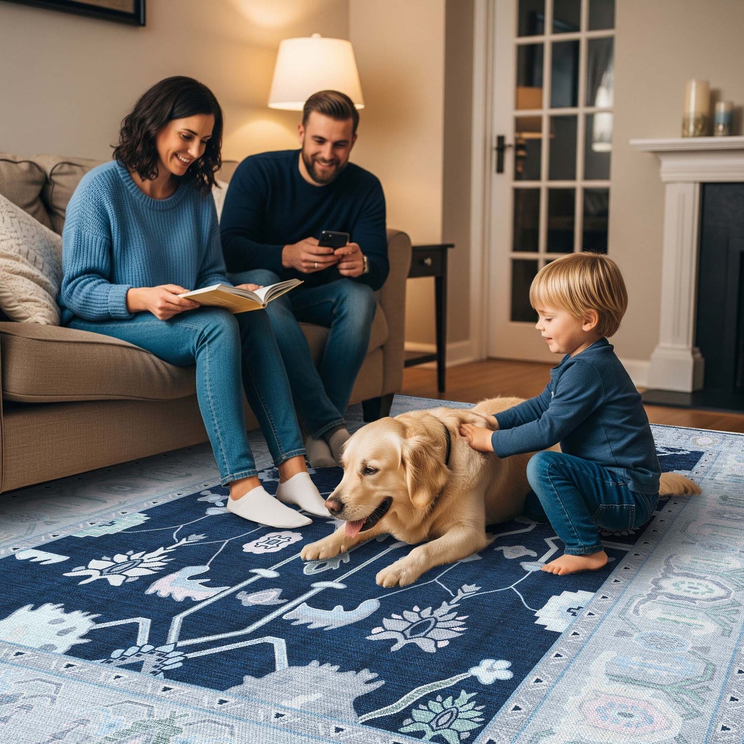 Nurul Navy Blue Modern Oushak Rug