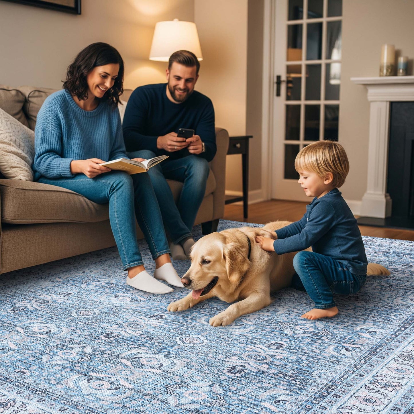 Jayla Modern Turkish Floral Cream Blue Rug
