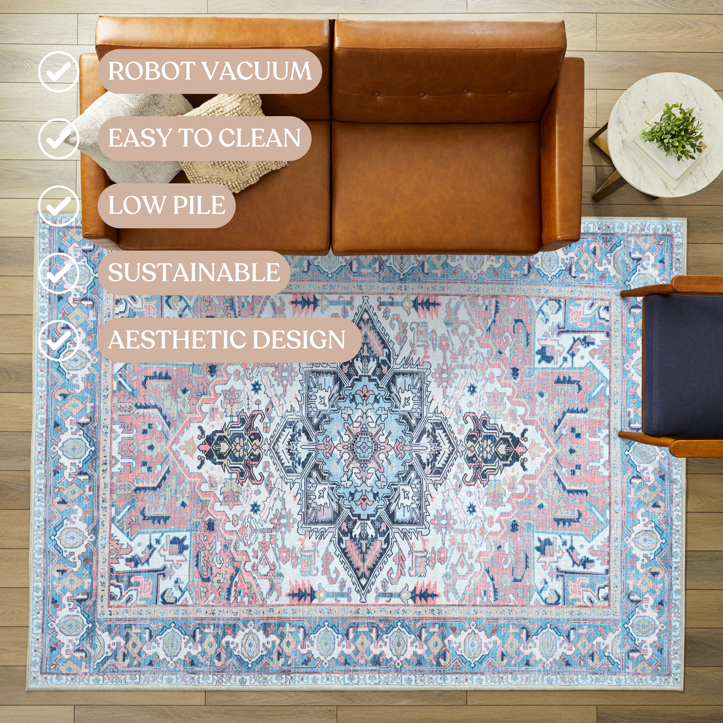 Marielle Navy Pink Heriz Modern Persian Rug