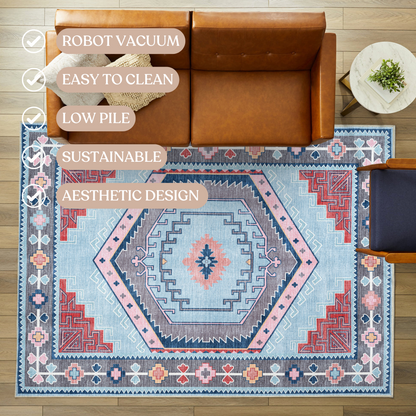Leena Blue Colorful Aesthetic Oushak Rug