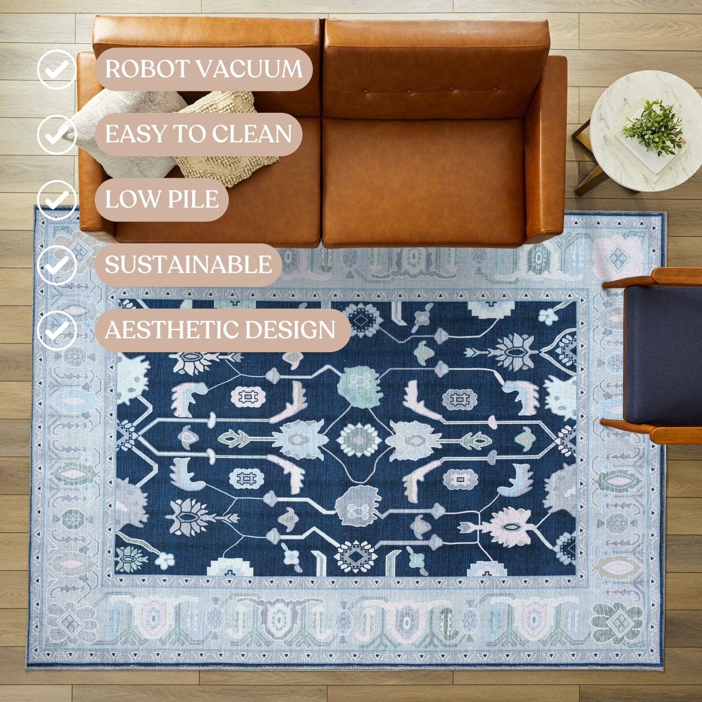 Nurul Navy Blue Modern Oushak Rug
