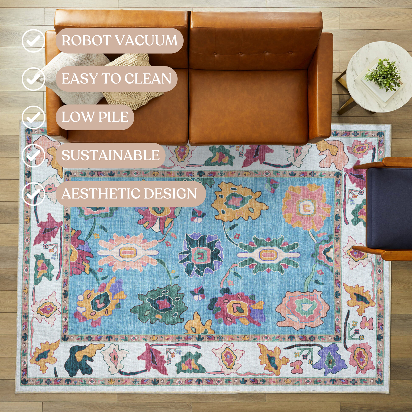 Farhana Green Colorful Floral Modern Oushak Rug