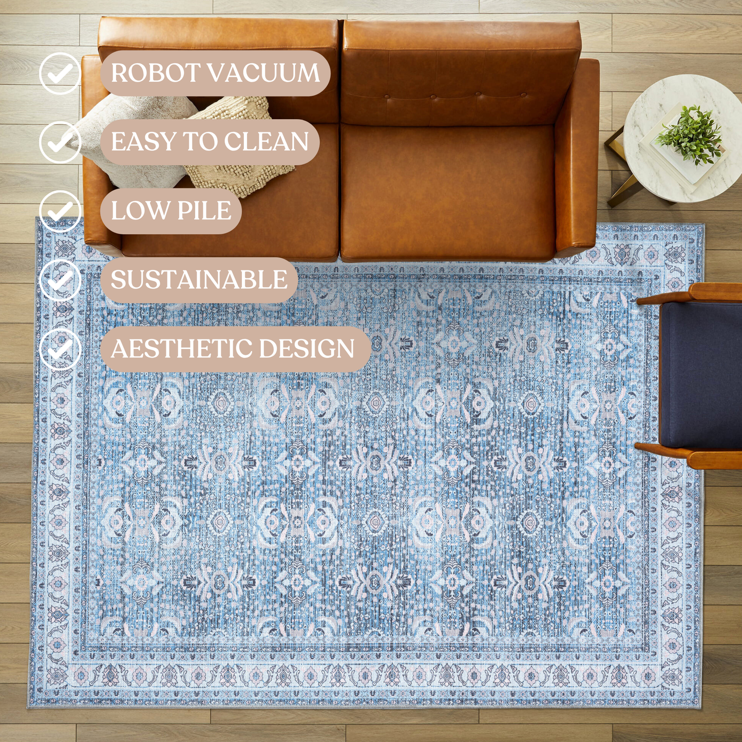 Jayla Modern Turkish Floral Cream Blue Rug
