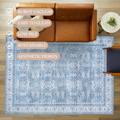 Jayla Modern Turkish Floral Cream Blue Rug