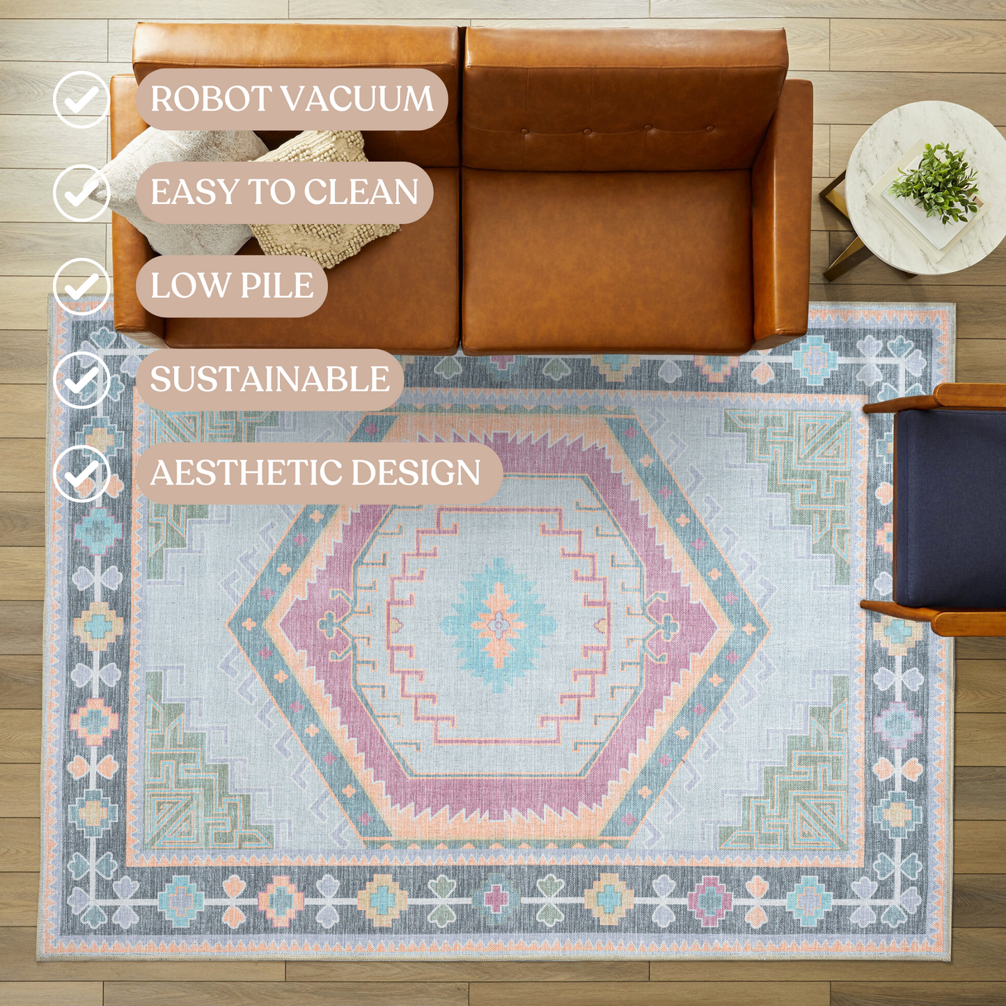 Kyra Green Pink Aesthetic Oushak Rug