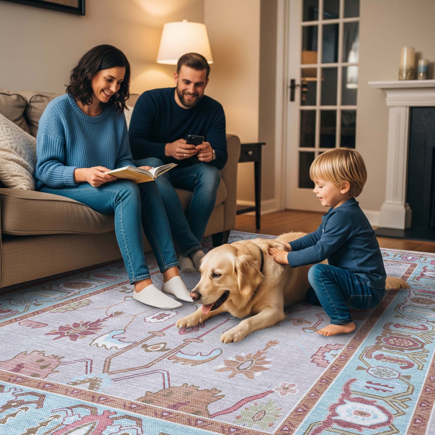 Joelle Pink Blue Modern Oushak Rug
