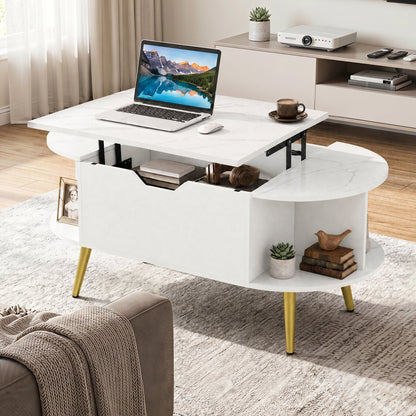 Lift Top Coffee Table with Hidden Compartment and Shelves