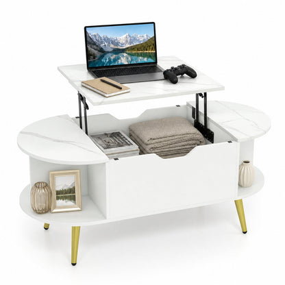 Lift Top Coffee Table with Hidden Compartment and Shelves
