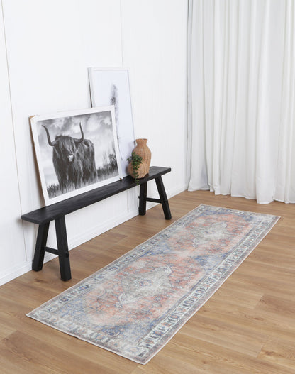 Distressed Vintage Pissarro Terracotta in Grey & Beige : Runner Rug