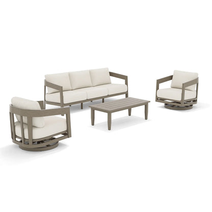 PEAKHOME Harmonti Patio 4-Piece Aluminum Swivel Conversation Sofa Set With Cushions