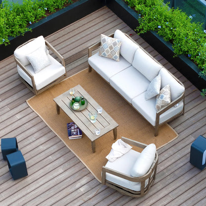 PEAKHOME Harmonti Patio 4-Piece Aluminum Swivel Conversation Sofa Set With Cushions