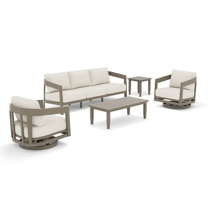 PEAKHOME Harmonti Patio 5-Piece Aluminum Swivel Conversation Sofa Set With Cushions