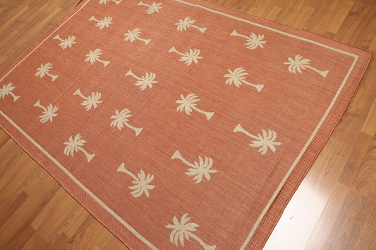 5'4"x7'8" Terracota, Beige, Multi Color Machine Made Polypropylene Indoor Outdoor Turkish Dhurry Rug