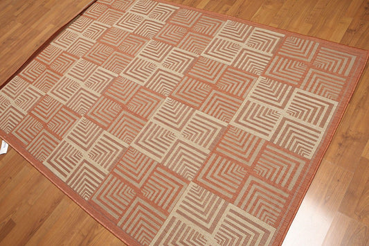 5'4"x7'8" Terracota, Beige, Multi Color Machine Made Polypropylene Indoor Outdoor Turkish Dhurry Rug