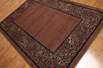 5'4"x7'8" Brown, Black Ivory, Multi Color Machine Made Polypropylene Indonesian High Density Hand Carved Effect Modern Oriental Rug