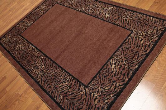 5'4"x7'8" Brown, Black Ivory, Multi Color Machine Made Polypropylene Indonesian High Density Hand Carved Effect Modern Oriental Rug