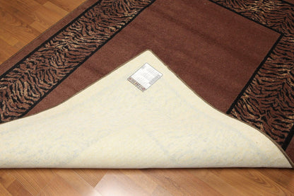 5'4"x7'8" Brown, Black Ivory, Multi Color Machine Made Polypropylene Indonesian High Density Hand Carved Effect Modern Oriental Rug