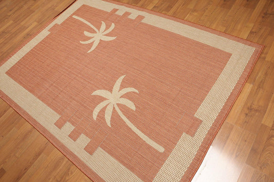 5'4"x7'8" Terracota, Beige, Multi Color Machine Made Polypropylene Indoor Outdoor Turkish Dhurry Rug