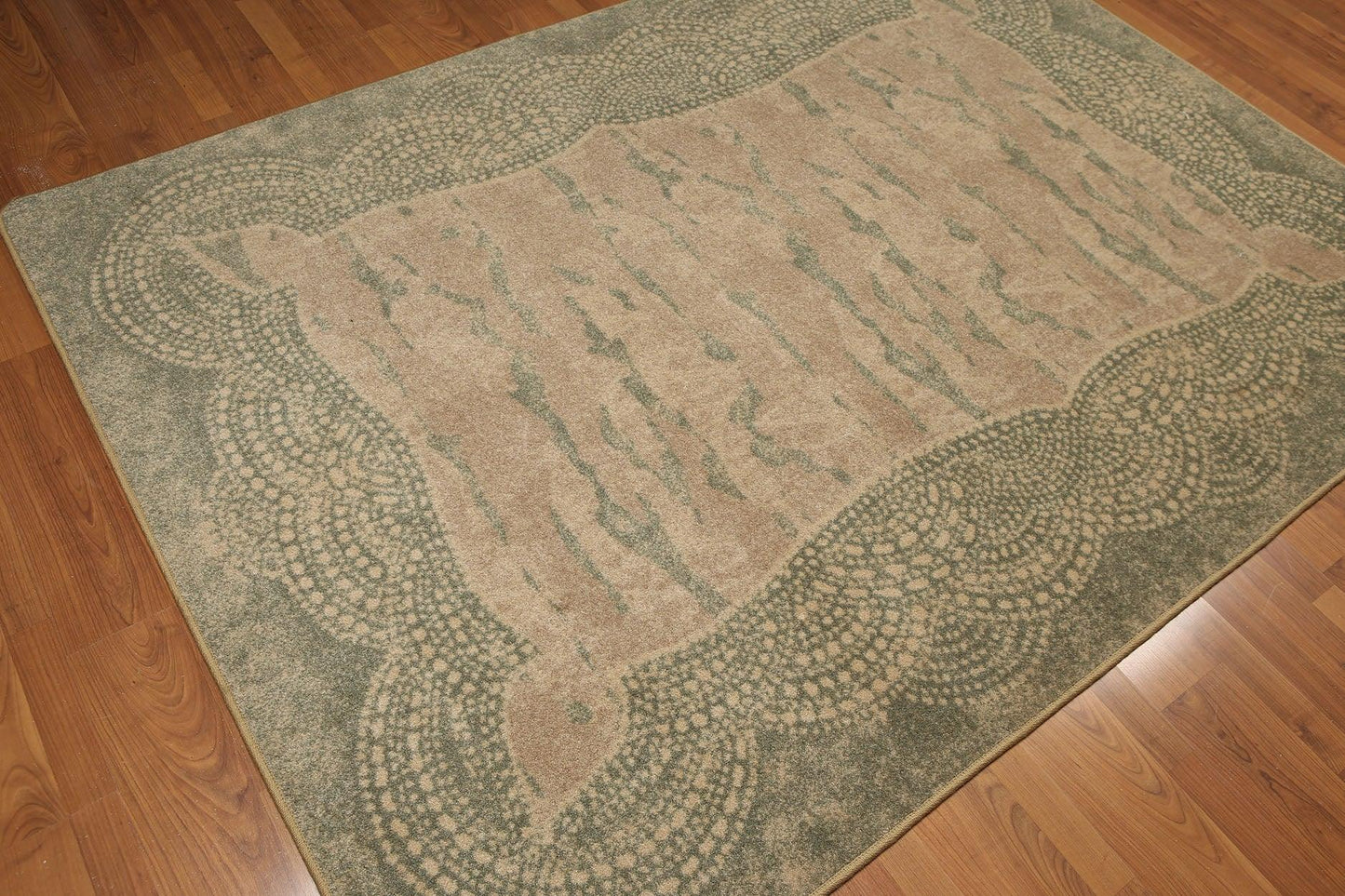 5'4"x7'8" Tan, Aqua, Multi Color Machine Made San Diego State Logo High Density Hand Carved Effect Modern Oriental Rug