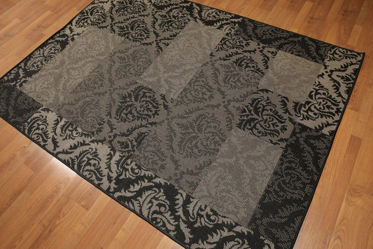 5'x7' Black, Gray, Multi Color Machine Made Polypropylene Indoor Outdoor Turkish Dhurry Rug