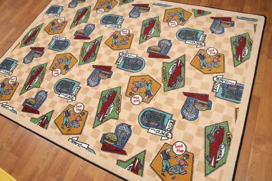 5'x7' Beige, Green, Blue, Multi Color Machine Made Polypropylene Indonesian High Density Hand Carved Effect Modern Oriental Rug