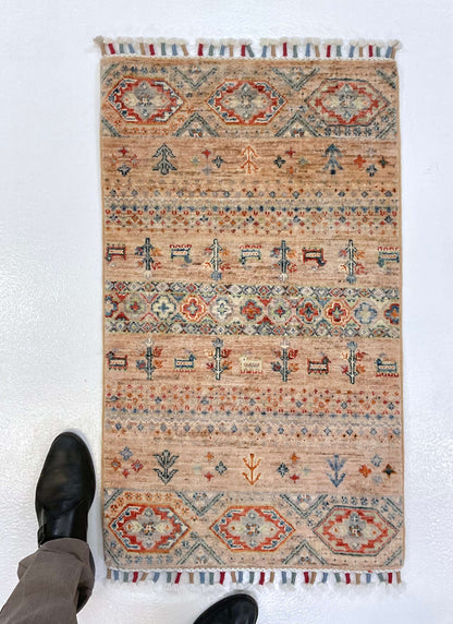 Afghan Gabbeh (2'00"x3'02") adobe/multicolor