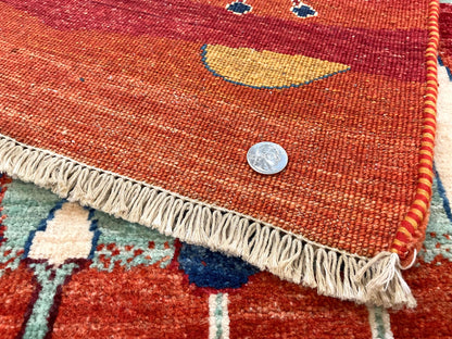 Scenic Afghan Gabbeh (2'08"x9'09") rust