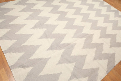 8'x10' Beige and Gray Color Hand Woven Kilim Dhurry 100% Wool Rug