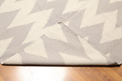 8'x10' Beige and Gray Color Hand Woven Kilim Dhurry 100% Wool Rug
