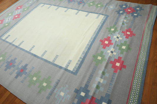 8x10 Ivory Machine Made Southwestern 100% Wool Oriental Area Rug