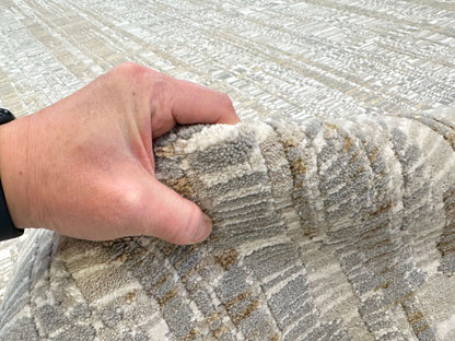 Contemporary Carved Tibetan 9x12 (ivory/gold/gray)