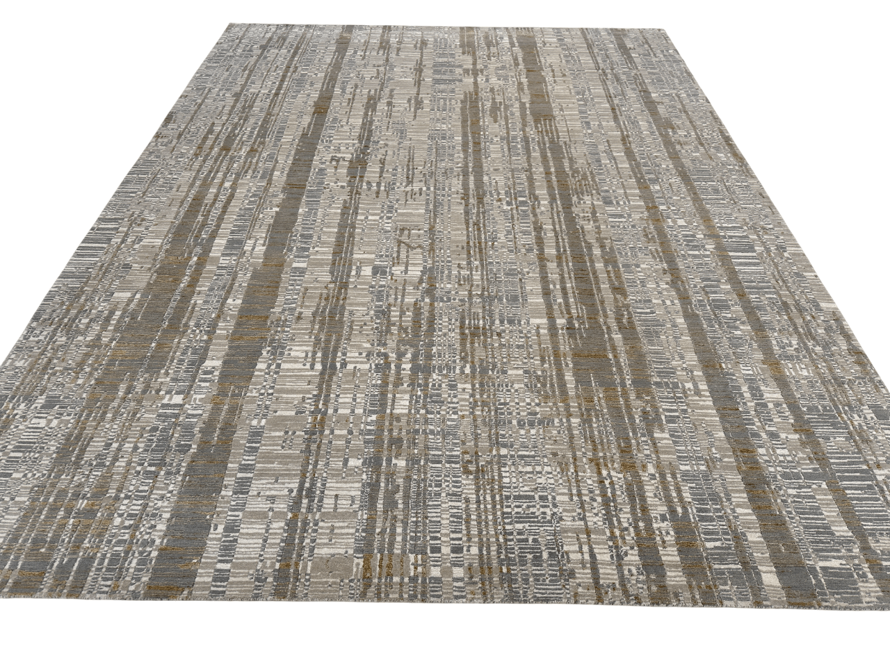 Contemporary Carved Tibetan 9x12 (ivory/gold/gray)