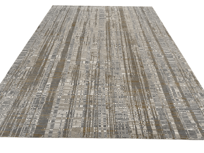 Contemporary Carved Tibetan 9x12 (ivory/gold/gray)