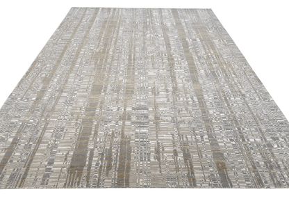 Contemporary Carved Tibetan 9x12 (ivory/gold/gray)