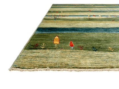 Scenic Afghan Gabbeh (8'02"x9'06") greens/blues