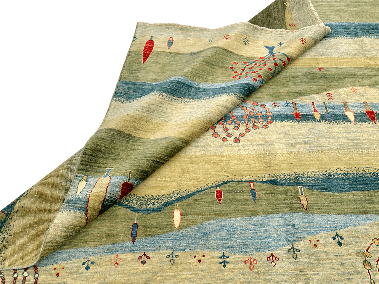 Scenic Afghan Gabbeh (8'02"x9'06") greens/blues