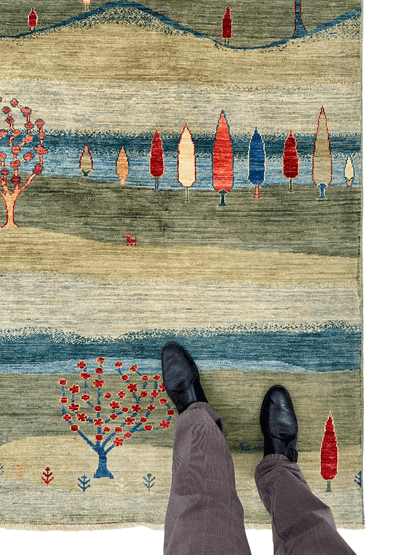 Scenic Afghan Gabbeh (8'02"x9'06") greens/blues