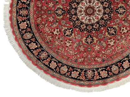 Vintage Persian Tabriz Wool/Silk (4'10"Round) dk.rose/black