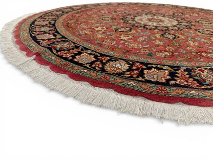 Vintage Persian Tabriz Wool/Silk (4'10"Round) dk.rose/black