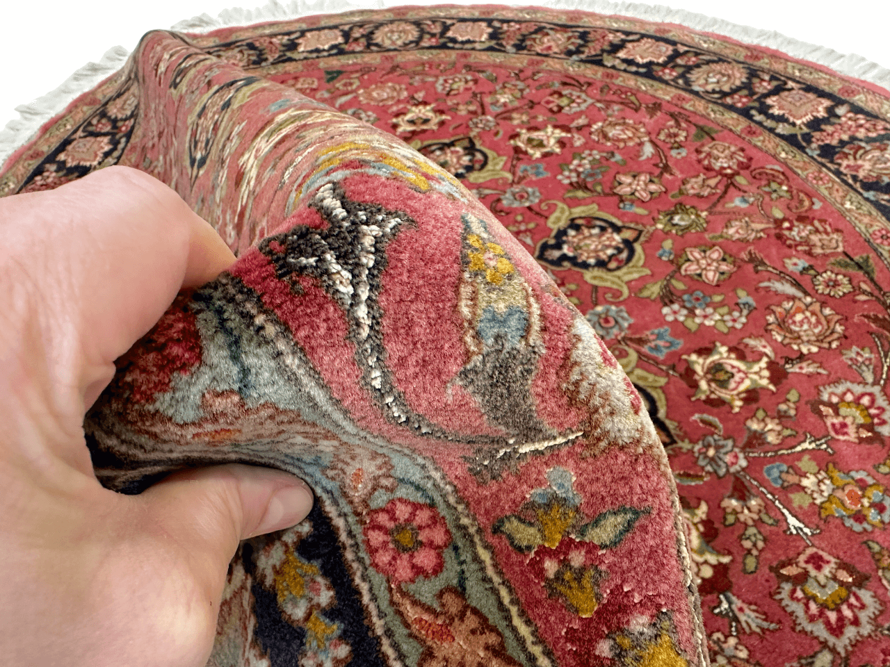 Vintage Persian Tabriz Wool/Silk (4'10"Round) dk.rose/black