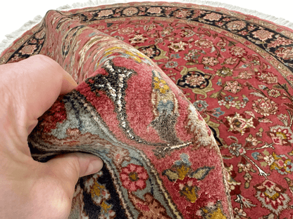 Vintage Persian Tabriz Wool/Silk (4'10"Round) dk.rose/black