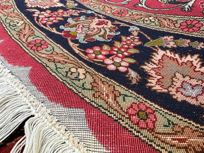 Vintage Persian Tabriz Wool/Silk (4'10"Round) dk.rose/black