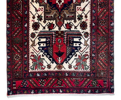 Vintage Persian Karajeh (3'01"x14'05") ivory/dk.red