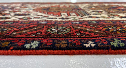 Vintage Persian Karajeh (3'01"x14'05") ivory/dk.red