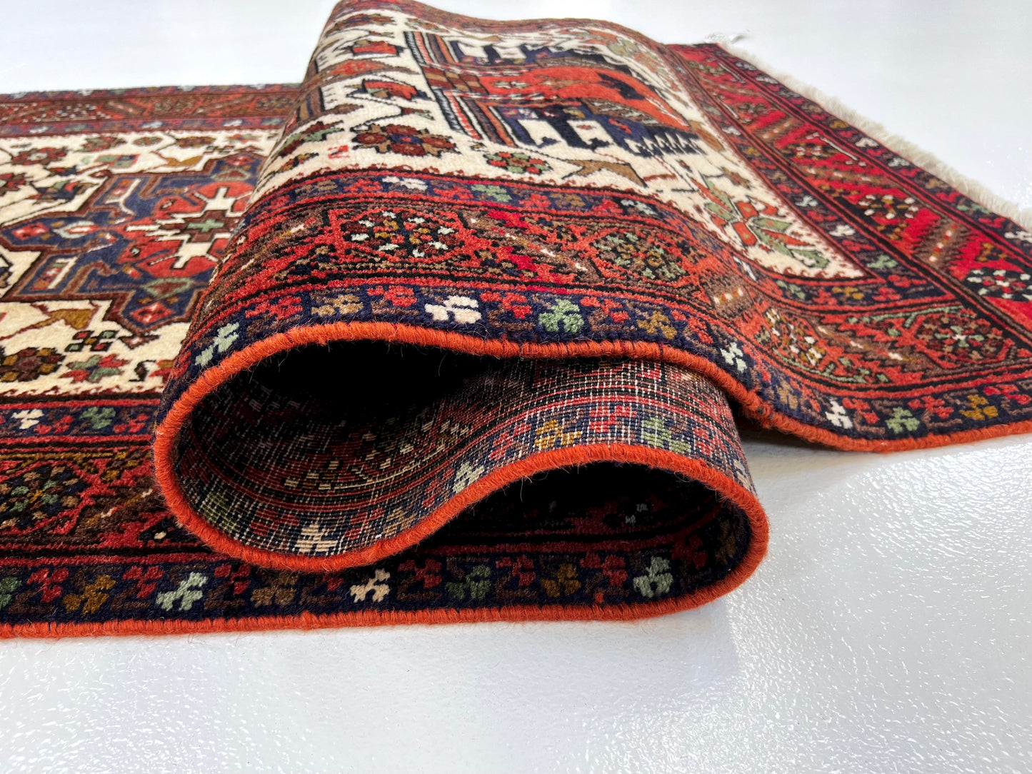 Vintage Persian Karajeh (3'01"x14'05") ivory/dk.red